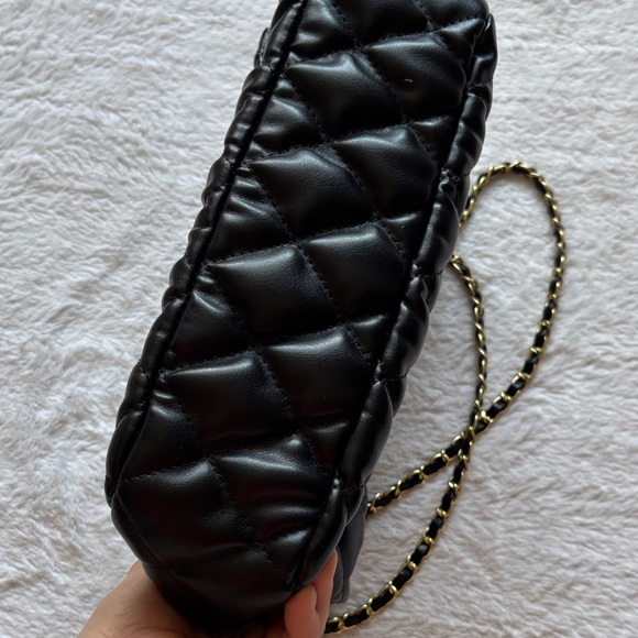 Quilted Black Shoulder Bag with Chain Strap - Picture 9 of 10